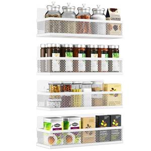 lot 2451 image: Umomi Spice Rack Wall Mount, 4 Pack Wall Spice Rack & Hanging Storage Baskets Organizer Wall Mount, Large Capacity Metal Spice Shelf for Kitchen Cabinet, Pantry Doors, Bathroom, Shower, Home Decor