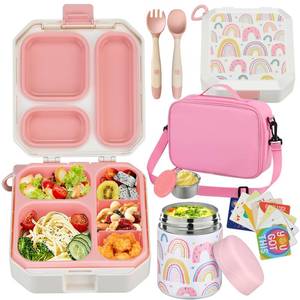 lot 2454 image: wiwens Bento Lunch Box for Kids with 12oz Soup Thermo Leak-Proof Lunch Food Container with 5 Compartment Thermo Hot Food Jar and Insulated Lunch Bag for Kid Toddler Girls Boys to School