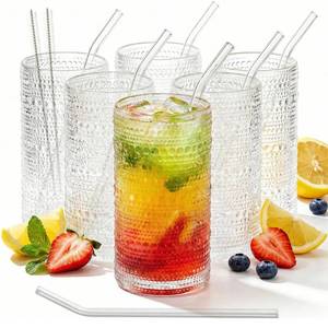 lot 2457 image: 16oz Hobnail Drinking Glasses Set of 6, Vintage Embossed Clear Highball Tumblers, Large Capacity, Non-Slip Beaded Texture, Dishwasher-Safe Lead-Free Cups for Water, Cocktails, Juice, Beer & Whiskey