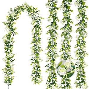 lot 2462 image: HIAGROW 6FT Eucalyptus Garland with Flowers, 4 Pack Greenery Hanging Spring Eucalyptus Garland Suitable for Table Wedding Backdrop Arch Wall Party Thanksgiving UV Protected Indoor Outdoor Decorations