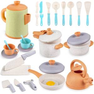 lot 2463 image: Dreamon Kids Play Kitchen Toys Accessories, Pretend Play Cooking Cookware Pots and Pans Utensils Playset, Kids Kitchen Cooking Toys for Girls Boys Toddler