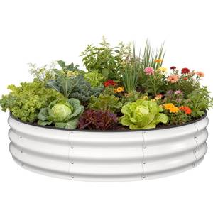lot 2467 image: Pattiumo Galvanized Raised Garden Bed, 4x4x1 FT Raised Garden Bed for Gardening, Large Metal Planter Box for Vegetables Flower Herb(Pearl White)