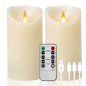 lot 2474 image: haitanghua Rechargeable flameless Candle, LED Candle, Ivory Real Wax Flickering Pillar Candle, with Remote Control and Timer, Suitable for HomeOutdoorHoliday Decoration