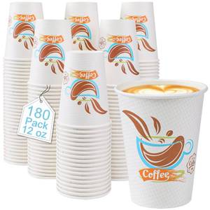 lot 2480 image: Lamosi 180 Pack 12 oz Coffee Cups, Paper Coffee Cups 12 oz, Disposable Leakproof Cup for Cold Drinks or Hot Beverages