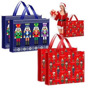 lot 2481 image: PerKoop 4 Pcs Extra Large Christmas Gift Bag 20 x 16 Inch Jumbo Gift Bag Large Tote with Handles Reusable Non Woven Nutcracker Christmas for Xmas Party Favor Shopping Supplies