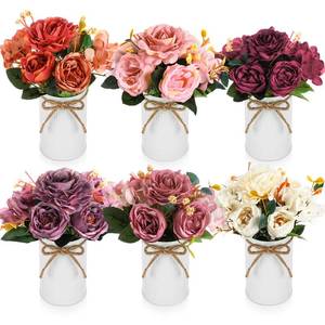 lot 2483 image: Wavwavw 6 Sets Wedding Centerpiece for Table Decoration Pink Purple Orange Artificial Peonies Flowers with Vase Faux Silk Peonies Bouquet Floral Arrangement for Bridal Shower Home Table Dining Decor