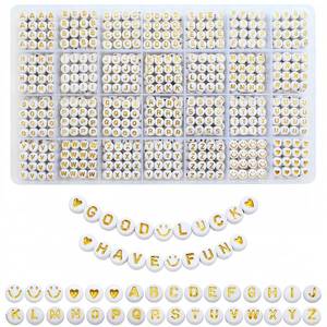 lot 2505 image: Looconi 1400pcs Letter Beads Gold Alphabet A-Z and Smiley Heart Beads White Acrylic for Jewelry Making Bracelet