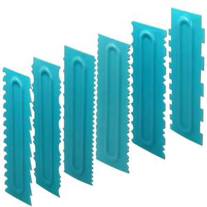 lot 2510 image: Antallcky Cake Scraper Polisher Set of 6 Pack Decorating Comb and Icing Smoother Mousse Butter Cream Cake Edge Tools, Plastic Sawtooth 12 Design Textures-Blue