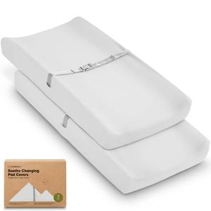 lot 2528 image: 2-Pack Organic Changing Pad Covers for Girl,Boy, Neutral - 100% Cotton Changing Table Pad Cover,Soft Baby Nursery Diaper Changing Pad Sheets,Contour Changing Pads Liners,Change Pad Cover (French Gray)