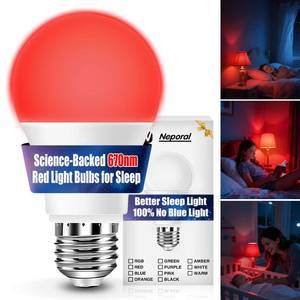 lot 2542 image: Neporal 7W 670nm Red Light Bulbs for Sleep, 100% Blue Light Blocking Bulb, Red Light Night Light for Melatonin Promoting, A19 60W Equivalent Dim Light Bulbs for Bedroom, Baby Nursery, Reading, 1 Pack