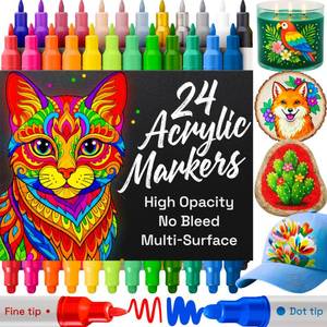 lot 2545 image: ARTISTRO 24 Acrylic Paint Markers for Rock, Fabric, Wood, Glass, Eggs - Dual-Tip Paint Pens for Coloring Books for Adults, Teens, Kids - Art & Craft Supplies - Gift Idea - Easter Basket Stuffers