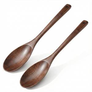 lot 2564 image: AERZIP 12 Inch Wooden Cooking Spoons, Extra Long Handle Wooden Spoon, Large Wood Spoon for Cooking Serving Mixing Kitchen Utensil (2 PCS)