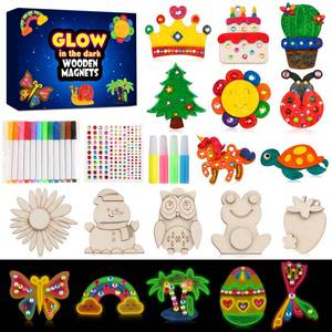 lot 2572 image: GWAHSA 30pcs DIY Wooden Magnets, Glow in The Dark Wooden Art Craft Supplies Painting Kit for Kids Activities Party Favors for Boys Girls Ages 4-8 8-12 Birthday Gifts Toys Pinata Goodie Bags Stuffers