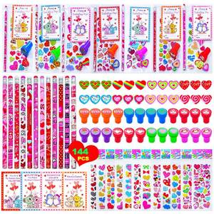 lot 2582 image: BAOXUE 24 Pack Valentines Day Gifts For Kids Classroom With Stationery Set, Valentines Day Cards For Kids School, Bulk Valentine Class Exchange, Includes Pencils, Erasers, Stamper, Stickers