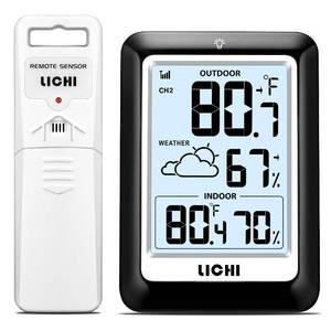 lot 2585 image: Indoor Outdoor Thermometer Wireless Weather Station, Internal External Thermometer Hygrometer, Home Batteryoperated Temperature Humiditymonitors330 Feet (About 100 Meters) Backlight Display (Black)