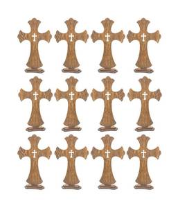 lot 2591 image: 12 Inch 12 Pack Brown Wood Crosses Torched Wooden Tabletop Cross Rustic Standing Cross for Baptism Centerpieces Home Church Decor Prayer Gifts