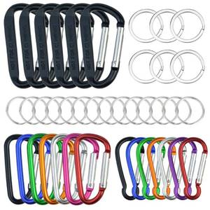 lot 2600 image: 20 Pack Carabiners Clips with Keychain D Ring Caribeaner Clip Hook for Backpack Water Bottle Key Home RV Outdoor Small Item (3 Style)