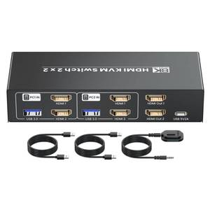 lot 2611 image: 8K60Hz HDMI KVM Switch 2 Monitors 2 Computers, 4K120Hz USB 3.0 Dual Monitor HDMI KVM Switcher 2 in 2 Out for 2 PC Share Two Monitors and Keyboard Mouse Printers and More
