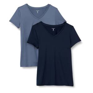lot 2614 image: Amazon Essentials Womens Active Quick Dry Tech Stretch Relaxed Fit Short-Sleeve V-Neck T-Shirt, Pack of 2, NavySlate Grey, Large