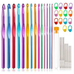 lot 2618 image: Vodiye 14 Sizes Crochet Hooks Set 2.0 10.0mm, Colorful Metal Crochet Needles, Ergonomic for Comfortable Crocheting