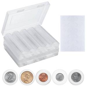 lot 2625 image: MUQING 240 PCS 30mm Plastic Coin Capsule Holder, 5 Sizes Protect Gasket Coin Case for Collectors, Round Coin Collecting Supplies with Storage Box