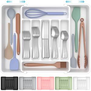 lot 2627 image: ukeetap Extra Large Expandable Silverware Organizer, BPA-Free Food-Safe Cutlery Flatware Organizer, Kitchen Utensil Drawer Organizer, Adjustable Silverware Holder for Spoons Forks Knives, White
