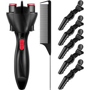 lot 2642 image: 7 Pieces Automatic Braider Set - Electronic Braid Maker, Hair Twister with Comb and Clips for Styling (Black)