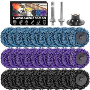 lot 2645 image: 33 Pcs Diamond Sanding Discs Set, 2 Quick Change Easy Strip Wheels for Drill Die Grinder Accessories, Paint Remover Tool for Rust, Oxidation, Paint Removal with 14 Roll Lock Holder, Mix Color
