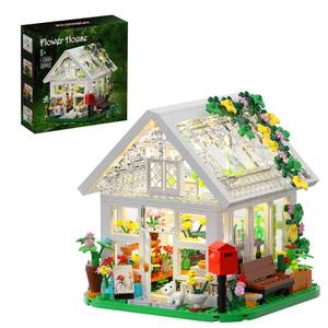 lot 2649 image: Flower House Building Set, Creative Garden Playset Toy with LED Light, Build a Greenhouse Model, Great Gift for Friends or Girls (597 Pieces)