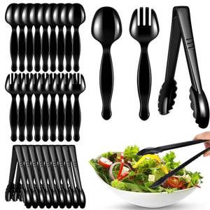 lot 2654 image: ALEXPRE 30 Pcs Disposable Black Plastic Serving Utensils,10 Set Including 9 Plastic Serving Spoons, Forks and Tongs for Dinner Parties, Buffets,Banquets, Events, Weddings, and Daily Use
