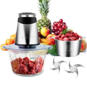 lot 2656 image: BUMET Electric food processor vegetable chopper 500W 2x8cup bowls 2 bi-layer 4 blades Small Food chopper ideal as Electric Meat grinder for home use,Mincing,chopping for kitchen aid,baby foot,pet food