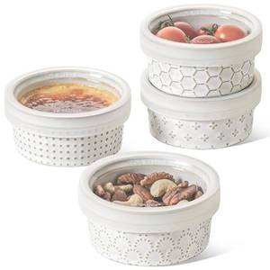 lot 2661 image: LE TAUCI Ramekins Oven Safe with Lids, 4 oz Charcuterie Boards Bowls Set for Creme brulee, Souffle, Dipping Sauces, Ceramic Food Storage Containers - 3.8 inch, Set of 4, Arctic White