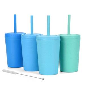 lot 2664 image: Homestockplus Reusable Wheat Straw Cups with Lid and Straws, 10 Oz Chip Resistant Drinking Cups, Small Water Cups with Silicone Straws - BPA Free Dishwasher Safe for Milk, Drinks, Smoothies