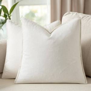 lot 2665 image: Woaboy 26x26 Inch Set of 2 Euro Sham Decorative Linen Solid Throw Pillow Covers Boho Accent Farmhouse Pillowcases Modern Netural Home Decor for Bed Couch Sofa Living Room,Cream White