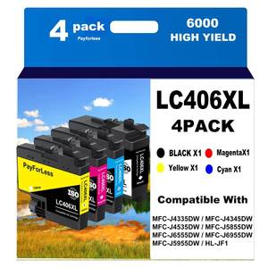 lot 2669 image: PayForLess LC406XL for LC406 Ink Cartridges for Brother Printer for Brother MFC-J4335DW MFC-J4535DW MFC-J5855DW MFC-J6555DW MFC-J6955DW Printer 4 Pack(Black Cyan Magenta Yellow)
