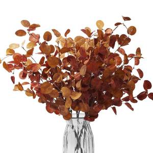 lot 2676 image: Voqoza 6pcs Eucalyptus Stems Fake Brown Orange Fall Leaves Artificial Silk Flowers Autumn Decor Bouquet Faux Branches Centerpiece Flores Plants for Home Party Decor Wedding Decoration