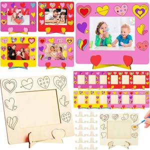 lot 2681 image: Geelin 12 Sets Valentines Day Wooden DIY Picture Frames Craft, Unfinished Heart Photo Frames to Paint for Valentines Day Craft Art, Home Decor, Classroom Activities, Party Games(Classic)