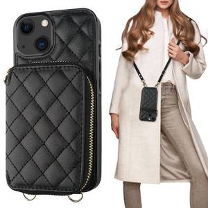 lot 2696 image: Bocasal Crossbody Wallet Case for iPhone 13, RFID Blocking PU Leather Zipper Handbag Purse Flip Cover, Kickstand Folio Case with Card Slots Holder Wrist Strap Lanyard 5G 6.1 Inch (Black)