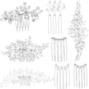 lot 2699 image: Maitys 44 Pieces Wedding Hair Accessories Faux Pearl Crystal Comb Clips U-shaped Flower Rhinestone Silver Pearl Hair Pieces for Prom Bride Bridesmaid(Elegant Style)