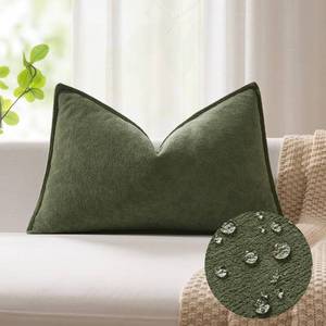 lot 2710 image: Kevin Textile 12x20 Inch Lumbar Pillow Cover 1 Pack Soft Boucle Textured Decorative Waterproof Rectangle Cushion Elegant Accent Pillow for Couch Sofa Chair Bed Home Decor Indoor Outdoor Olive Green