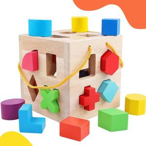lot 2719 image: QZMTOY Shape Sorter Toys with 19 Shape Blocks, Classic Wooden Toys for Toddlers Kids, Gift for Girls Boys 2-4 (Natural Solid Wood)