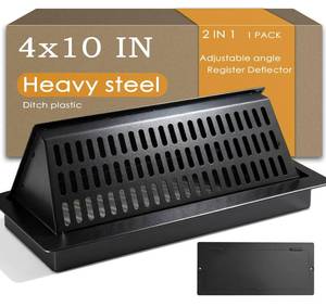 lot 2727 image: 4x10 Floor Register and Vent Deflector Combo, Solid Steel 2-in-1 Vent Cover, Tool-Free Drop-in Fit, Adjustable for Draft-Free Comfort, Matte Black