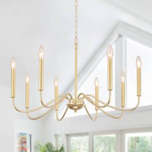 lot 2731 image: Generies Antique Gold Farmhouse Chandelier, 8 Light Rustic Lighting Fixture Modern Industrial Candle Ceiling Light for Dining Room, Bedroom, Foyer, Living Room, Kitchen Island, Entryway