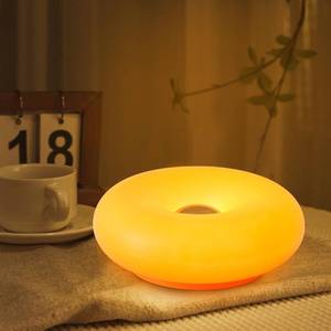 lot 2738 image: MIXL - Donut Table Lamp,Creative Orange Donut Atmosphere Lamps with Plastic Shade,Retro-Modern Table Light,3-Color Dimmable Nightstand Lamp for Bedroom and Desk, Aesthetic Home Decor & Gifts (Orange)
