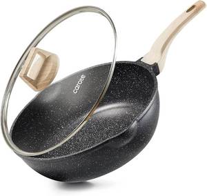 lot 2740 image: CAROTE 10Inch Nonstick Deep Frying Pan with Lid, 4.5 Qt Jumbo Cooker Saute Pan with Pour Spout, Skillet Induction Cookware, Non Stick Cooking Pan PFOA Free, Classic Granite