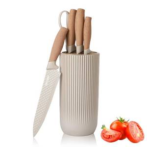 lot 2743 image: Knife Set, Wiztoynia 6-Piece Khaki Kitchen Knife Set for Home, Anti-Rust Non-stick Stainless Steel Sharp Chef Knife Sets with Universal Knife Block for Kitchen, Ergonomical Design (Khaki)