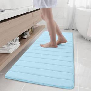 lot 2747 image: Buganda Memory Foam Bath Mat, 59 x 20, Ultra Soft and Non-Slip Bathroom Rugs, Water Absorbent and Machine Washable Bath Rug Runner for Bathroom, Shower, and Tub, Light Blue