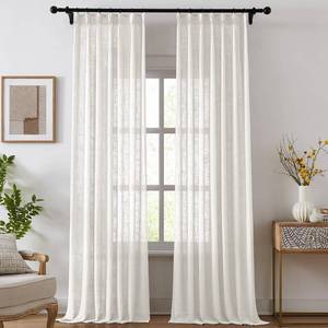 lot 2752 image: Swandream Pinch Pleated Linen Curtains for Living Room, Light Filtering Sheer Curtains 84 inches Long, Farmhouse Natural Pinch Pleat Drapes, Semi Sheer Window White Curtain with Hooks 2 Panels