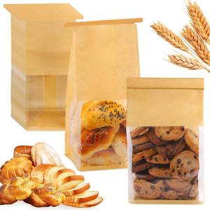 lot 2764 image: HONKID Bread and Cookie Bags with Seal, 50 Pack 11 x 5.1 x 3.9 Inches Bakery Bags with Window Reusable Tin Tie Tab Lock for Sealed Baked Goods Packaging for Pastry Bagels Breads Goodies Cookie Brown