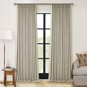lot 2766 image: Taupe Blackout Linen Curtains 102 Inches Long for Bedroom Pinch Pleated Black Out Curtains Lined 2 Layers Memory Shape Noise Reducing Neutral Farmhouse Living Room Darkening Window Drapes